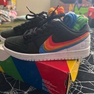 Nike  Black Low-Top Sneakers with Rainbow Layered Swoosh